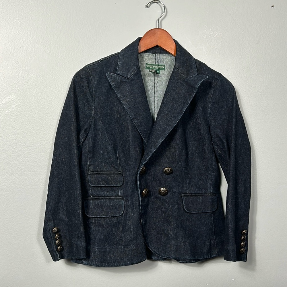 Ralph Lauren Jeans Company Indigo Double Breasted Jean Denim Jacket size Petite